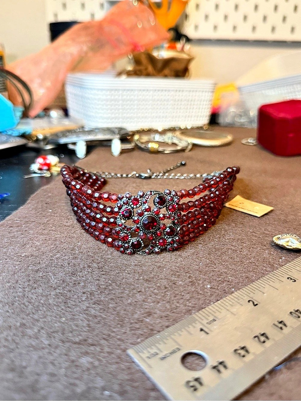 Vintage Red Beaded Choker Necklace